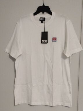 Diesel White Short Sleeve Logo Tee with Red Accent